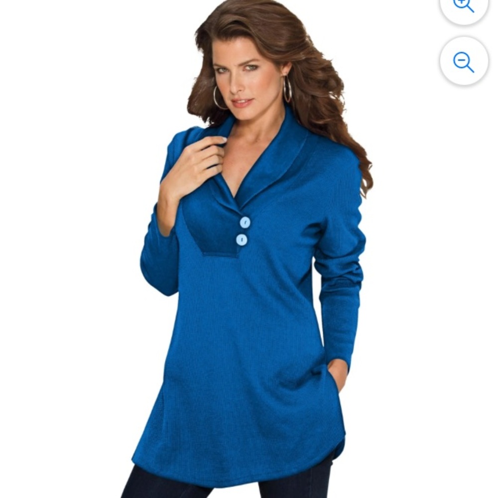 Roaman’s women’s plus size Thermal shawl - collar tunic blue l/s shirt size 3X